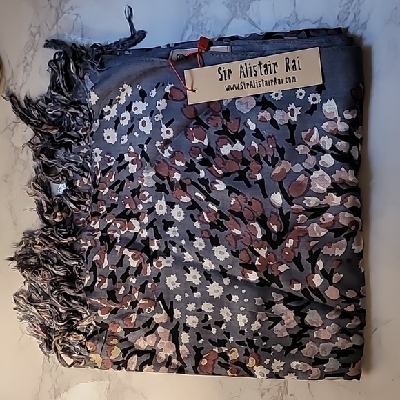 SIR ALISTAIR RAI GREY/PINK/YELLOW FLORAL PRINT SCARF - Picture 5 of 9